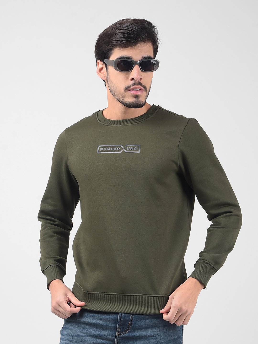 Numero Uno Men Typography Olive Sweat Shirt